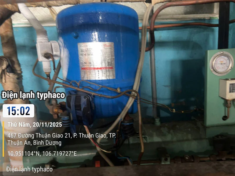 Xử lý sự cố xì gas kho trữ đông -20°C cho nhà hàng tại Thuận An